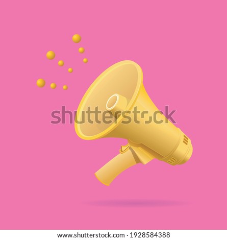 Realistic Detailed 3d Yellow Megaphone on a Pink Background Symbol of Announce. Vector illustration of Speakerphone