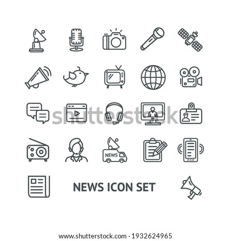 News Sign Thin Line Icon Set Include of Phone, Megaphone and Television. Vector illustration of Icons
