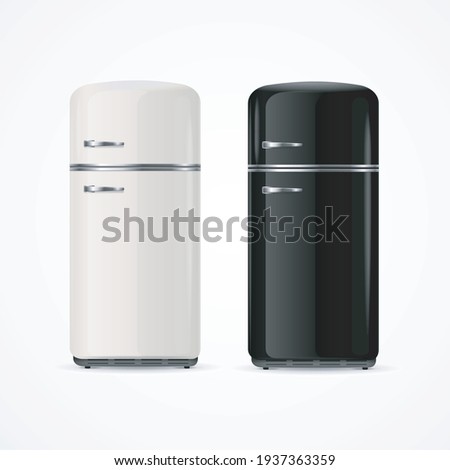 Realistic Detailed 3d Black and White Fridge Set for Home Preserve Food. Vector illustration of Vertical Refrigerator