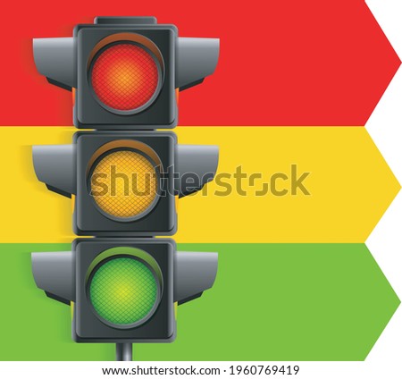 Realistic Detailed 3d Road Traffic Light Concept Background Card. Vector
