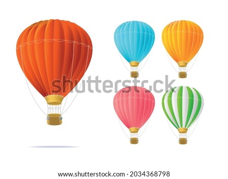 Realistic Detailed 3d Different Color Hotair Ballon with Basket Set Symbol of Freedom. Vector illustration of Hot Air