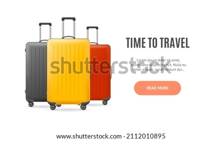 Realistic Detailed 3d Suitcase and Time to Travel Ads Banner Concept Poster Card. Vector illustration of Luggage