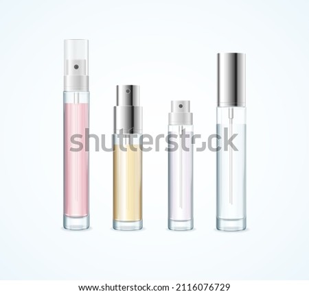 Realistic Detailed 3d Different Cosmetics Perfume Bottle Tester Empty Template Mockup Sample Set. Vector illustration of Bottles Testers ストックフォト © 