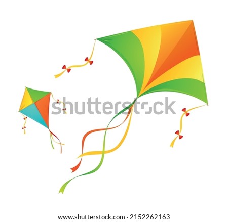 Realistic Detailed 3d Flying Kite Toy Set Isolated on a White Background. Vector illustration of Kites