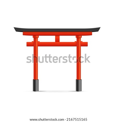 Realistic Detailed 3d Japanese Traditional Red Torii Gate Isolated on a White Background. Vector illustration of Itsukushima Landmark