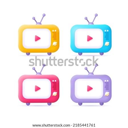 3d Retro Tv Set Plasticine Cartoon Style Isolated on a White Background. Vector illustration of Television with Antenna