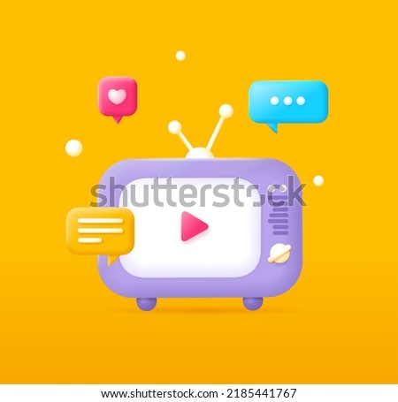 3d Retro Tv Concept Plasticine Cartoon Style with Different Speech Bubbles and Like Notification Social Media . Vector illustration