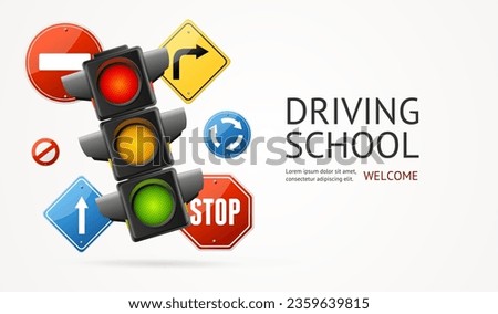 Realistic Detailed 3d Driving School Ads Banner Concept Poster Card. Vector illustration of Professional Auto Education Driving Rules