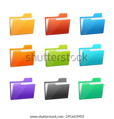 Vector Green file folder icon set isolated on blue background
