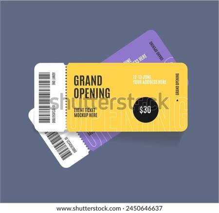 Realistic Detailed 3d Grand Opening Event Two Tickets Mockup Set. Vector illustration of Ticket Document Concept