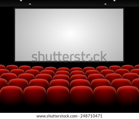 Cinema auditorium with red seats and blank screen vector 