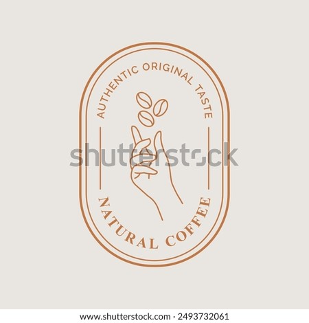 Female Hand and Coffee Beans Logo Template Thin Line Icon. Vector illustration of Authentic Original Taste