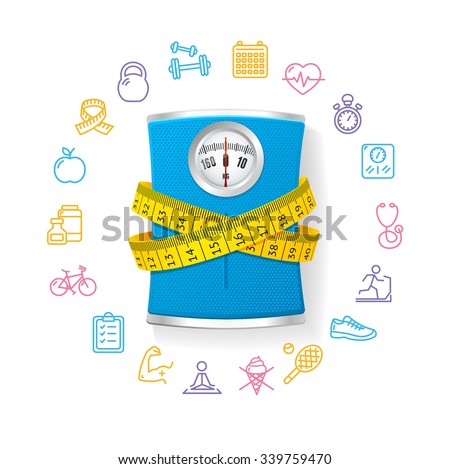 Blue Bathroom Scale. Fitness Concept. Vector illustration