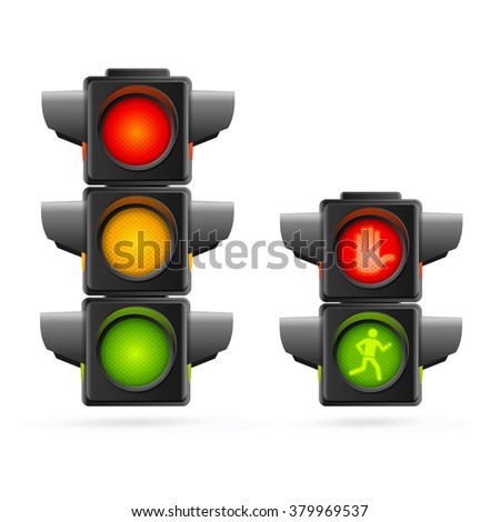 Traffic Lights Set Realistic. Three Colors and Two. Vector illustration