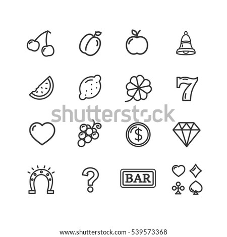 Slot Machine Icons Thin Line Set Luck and Fortune in Casino Pixel Perfect Art. Material Design. Vector illustration