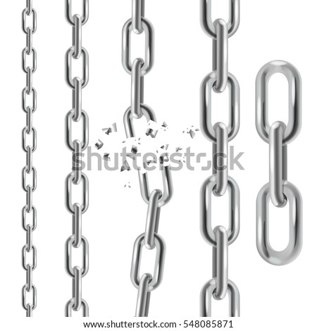 Silver Chain Collection - Line, Link and Broken Symbol of Security and Destruction. Vector illustration