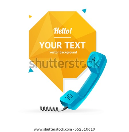 Blue Phone Receiver with Abstract Geometric Bubble Speech. Vector illustration