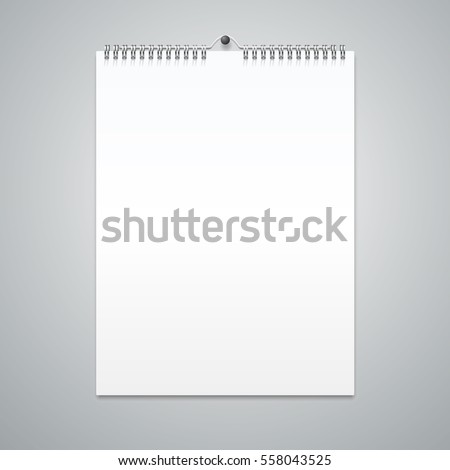 Realistic Spiral Calendar Template Blank Empty Mock Up Clean for Your Design. Vector illustration