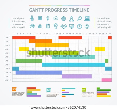 Gantt Progress Line Business Plan or Project Chart Timeline. Vector illustration