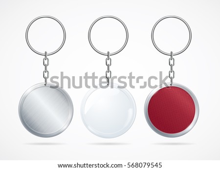 Realistic Metal and Plastic Keychains Set Round Designs Web Element. Vector illustration