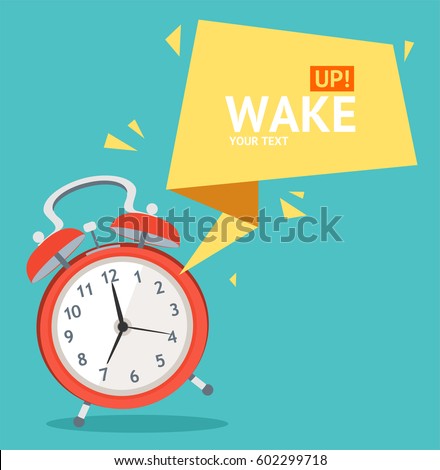 Alarm Clock with Abstract Geometric Bubble Speech Card for Web. Vector illustration