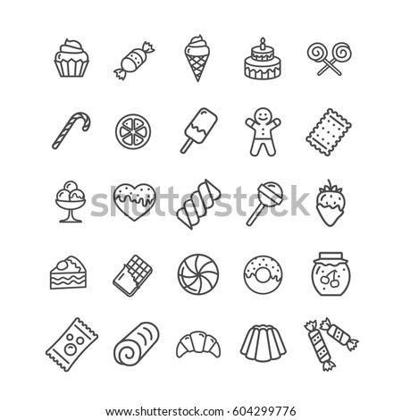 Sweets and Bakery Icon Black Thin Line Set Ready for Your Business. Vector illustration