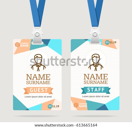 Id Card Template Plastic Badge with Abstract Colored Polygonal Design. Vector illustration of two cards idenyification