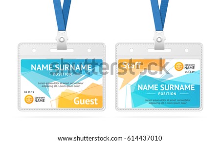 Id Card Template Plastic Badge with Abstract Geometric Bubble Speech. Vector illustration of two cards