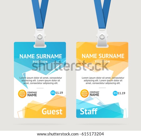 Id Card Template Plastic Badge Vertical Set with Abstract Geometric Bubble Speech. Vector illustration of two cards