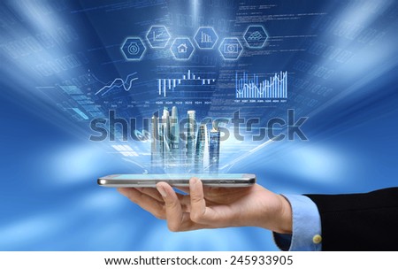 Businessman reading business or financial report on smart phone concept via internet connection