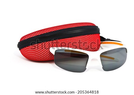 Sport sunglasses and case on a white background