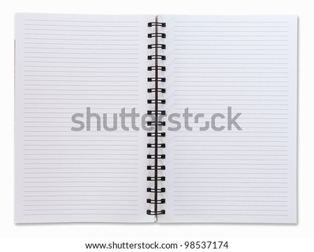 Two face open white notebook on white background