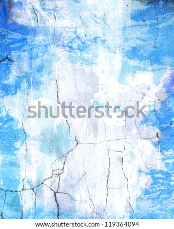 Abstract textured background: white and gray patterns on blue backdrop. For art texture, grunge design, and vintage paper / border frame