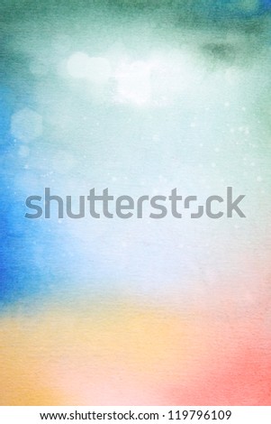 Abstract textured background: green, blue, yellow, and red patterns. For art texture, grunge design, and vintage paper / border frame