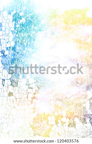 Abstract textured background: blue, white, and red patterns on yellow backdrop. For art texture, grunge design, and vintage paper / border frame