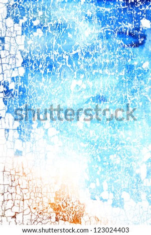Abstract textured background with blue, yellow, and brown patterns on white backdrop. For art texture, grunge design, and vintage paper / border frame