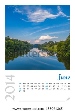 Photo calendar with minimalist landscape 2014. June. Version 2