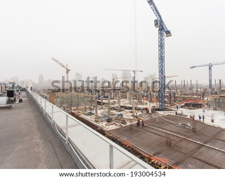 KIEV, UKRAINE - February 15, 2014: construction of a new entertainment center in Kiev.