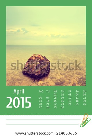 2015 photo calendar with minimalist landscape. April.