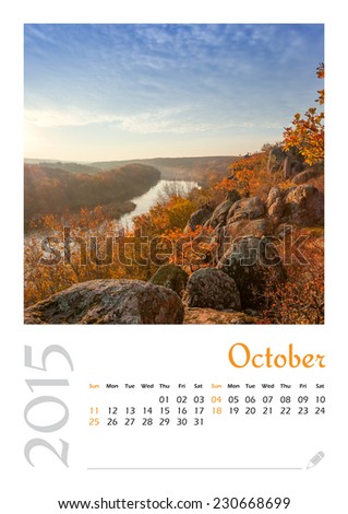 Photo calendar with minimalist landscape 2015. October