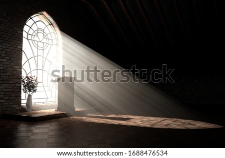 Similar – Image, Stock Photo Reflection of a church tower and houses in the water