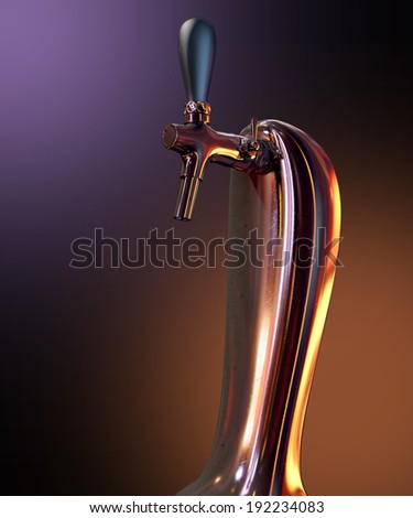 A regular chrome draught beer tap on an isolated dark background
