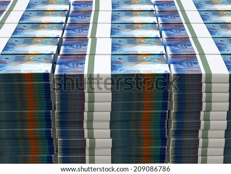 A stack of bundled Swiss Franc banknotes on an isolated background