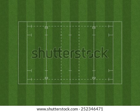 A rugby pitch marked in white on green grass