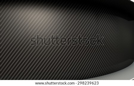An abstract curved section of carbon fiber with chrome trim and copy space