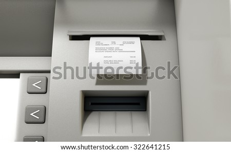 A closeup view of the slip printing section of an atm with a withdrawal receipt