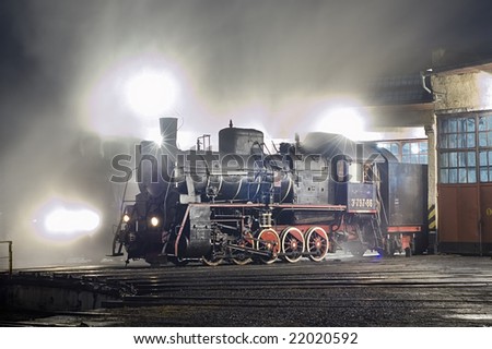 Steam locomotive Em in the depot Kolomiya. Retro Tour with steam locomotives in the Carpathians at February of 2008.