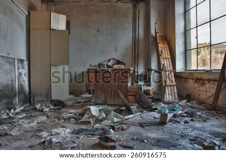Photo from demolition  textile  factory,broken table.