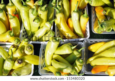 Banana peppers in baskets from farmer market