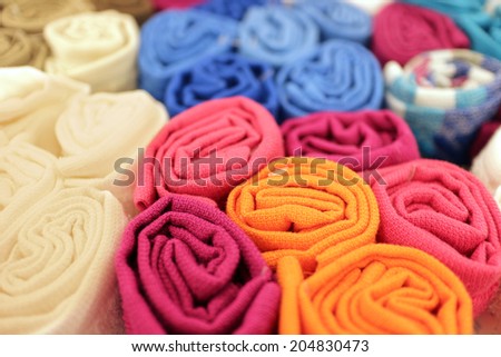 colorful towel rolls at market place